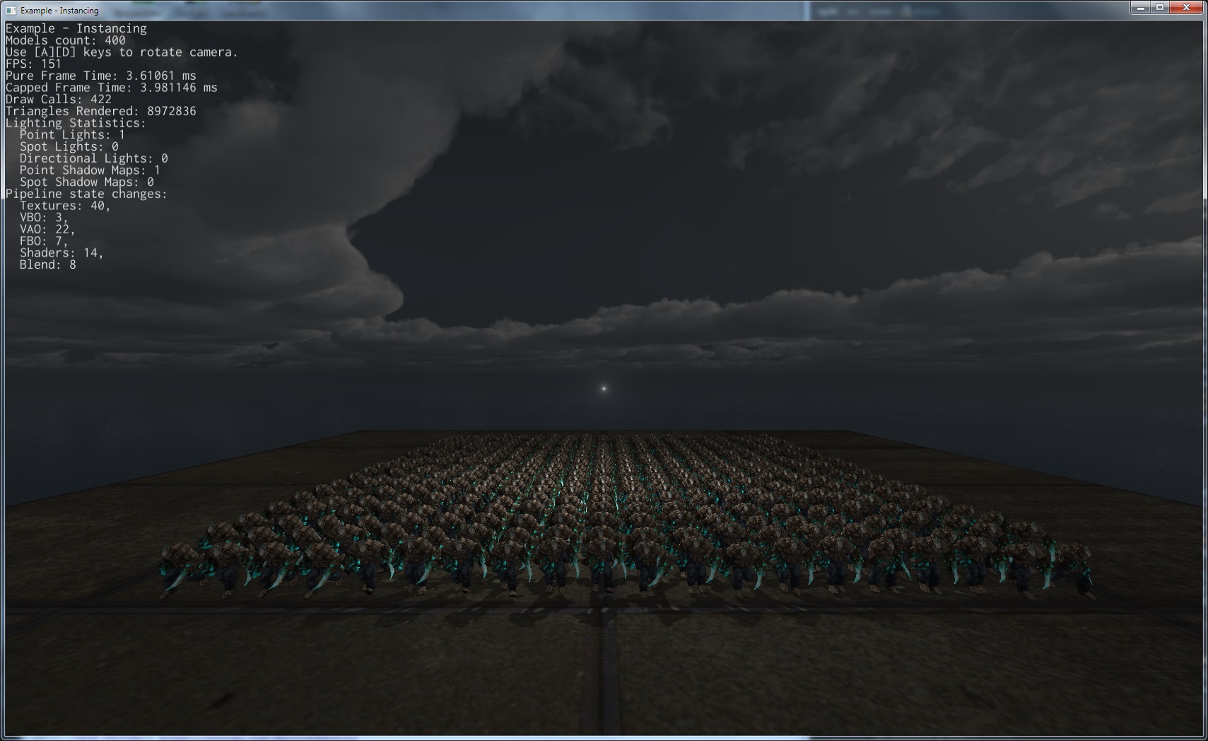 a scene with lightning and multiple hi-poly character models