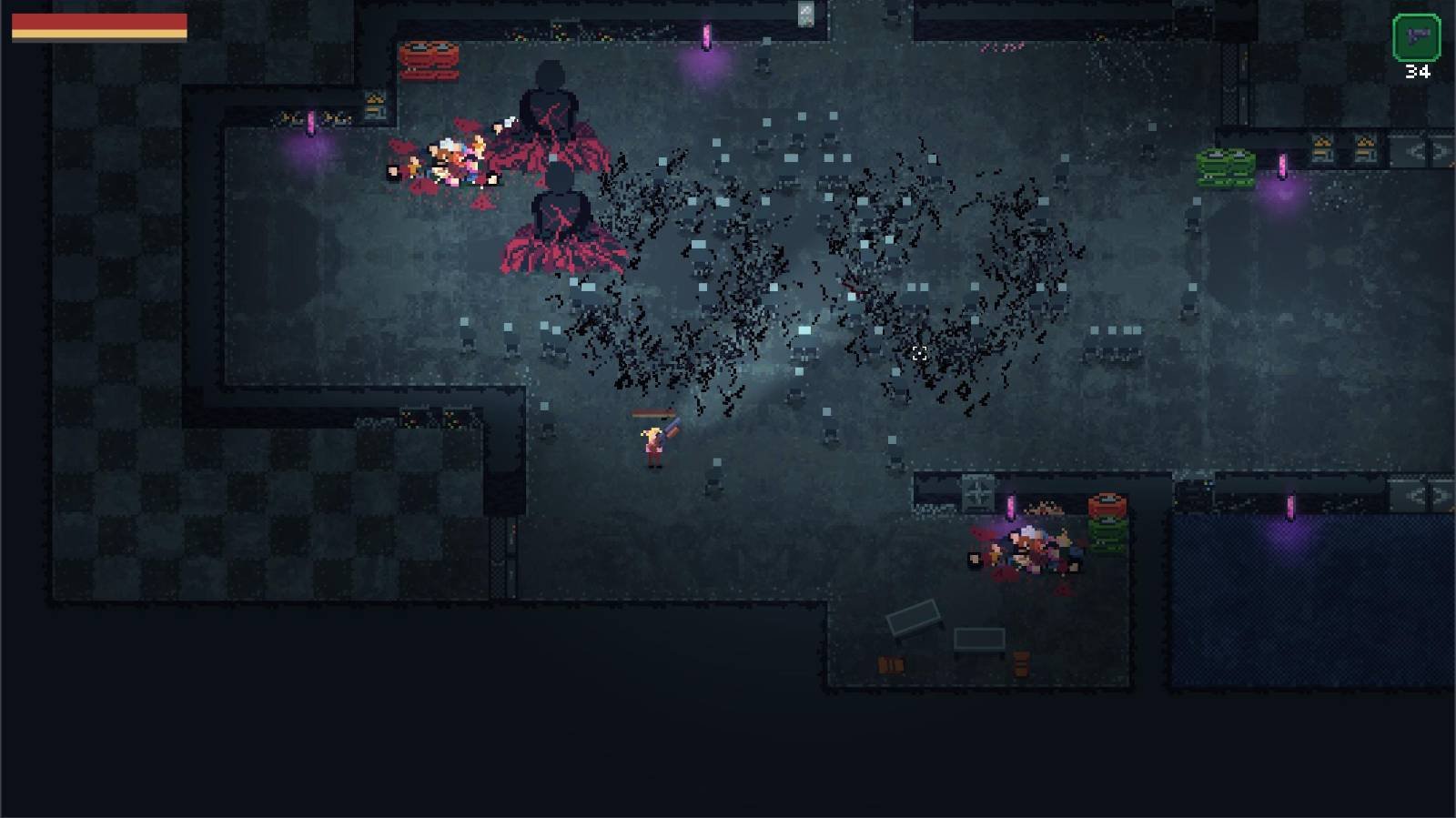 Gameplay screenshot with lots of zombies and a zombie boss