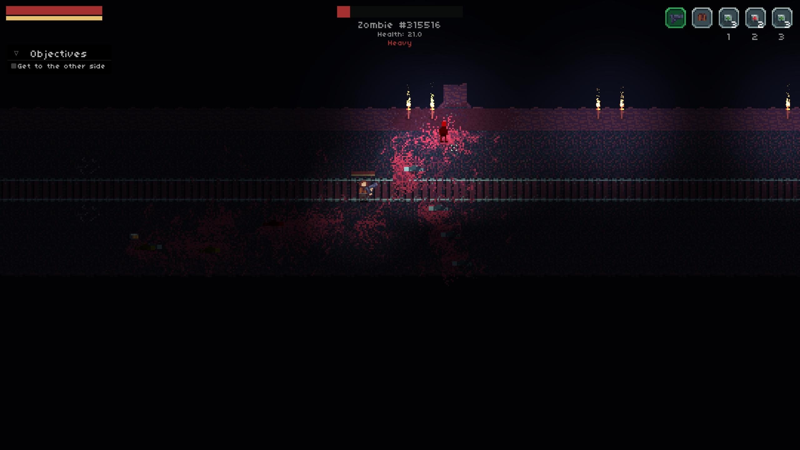 Gameplay screenshot with lots of zombies in a tunnel