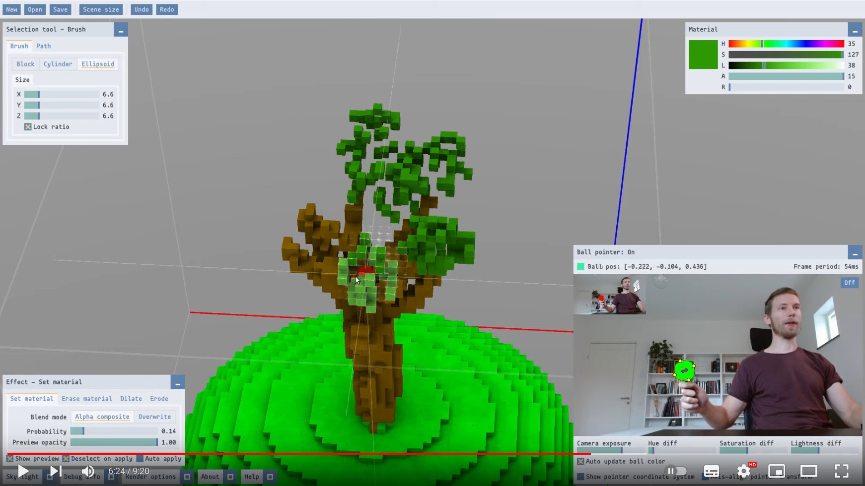 youtube preview: modelling tree's branches using ball as a cursor