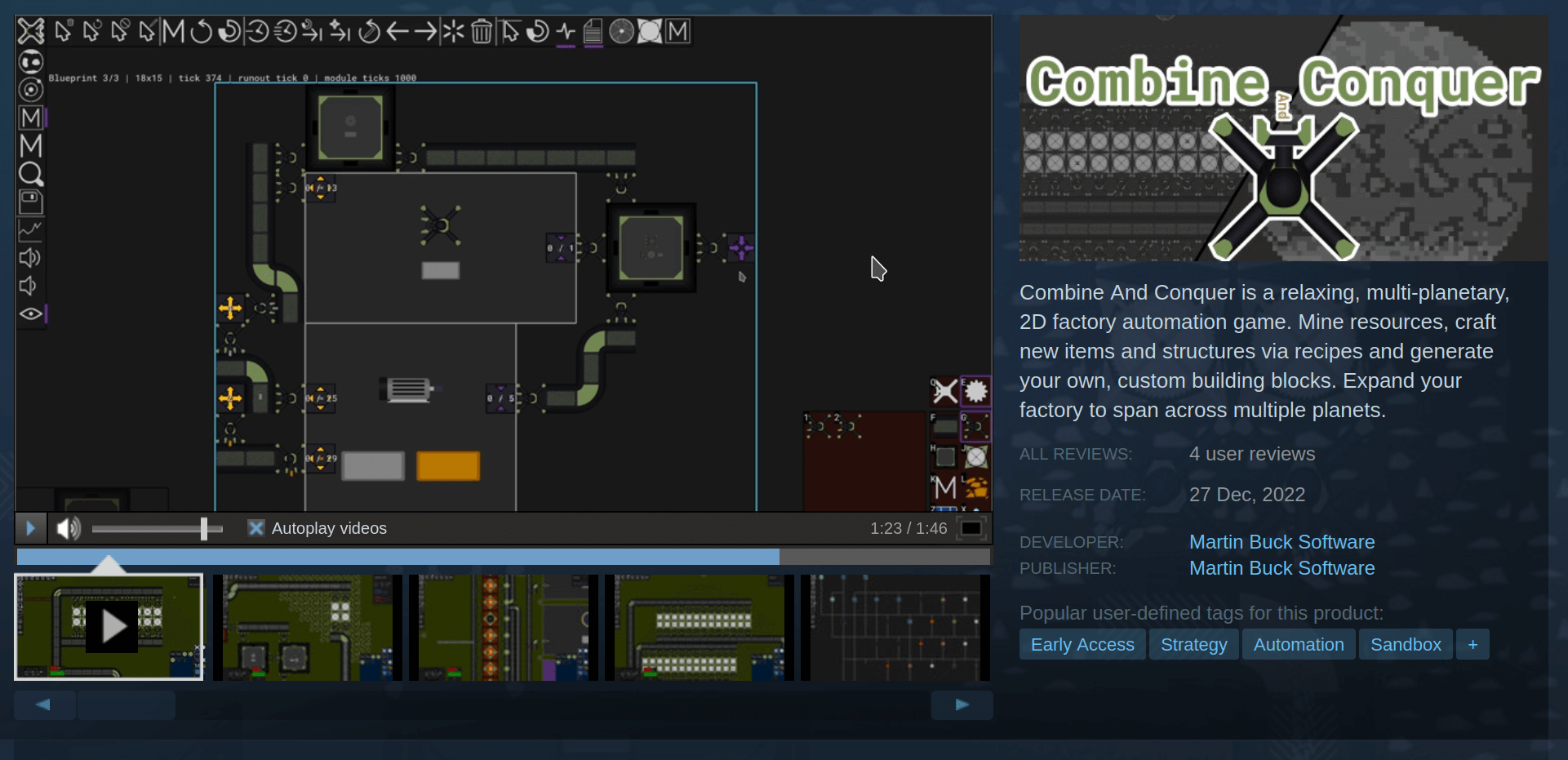 Steam page: a screenshot with some factory and short description